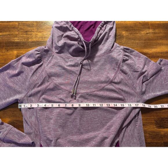 Prana Women’s Large Pullover Top Cowl Neck Purple Kangaroo Pocket Hiking Layer - Picture 4 of 8